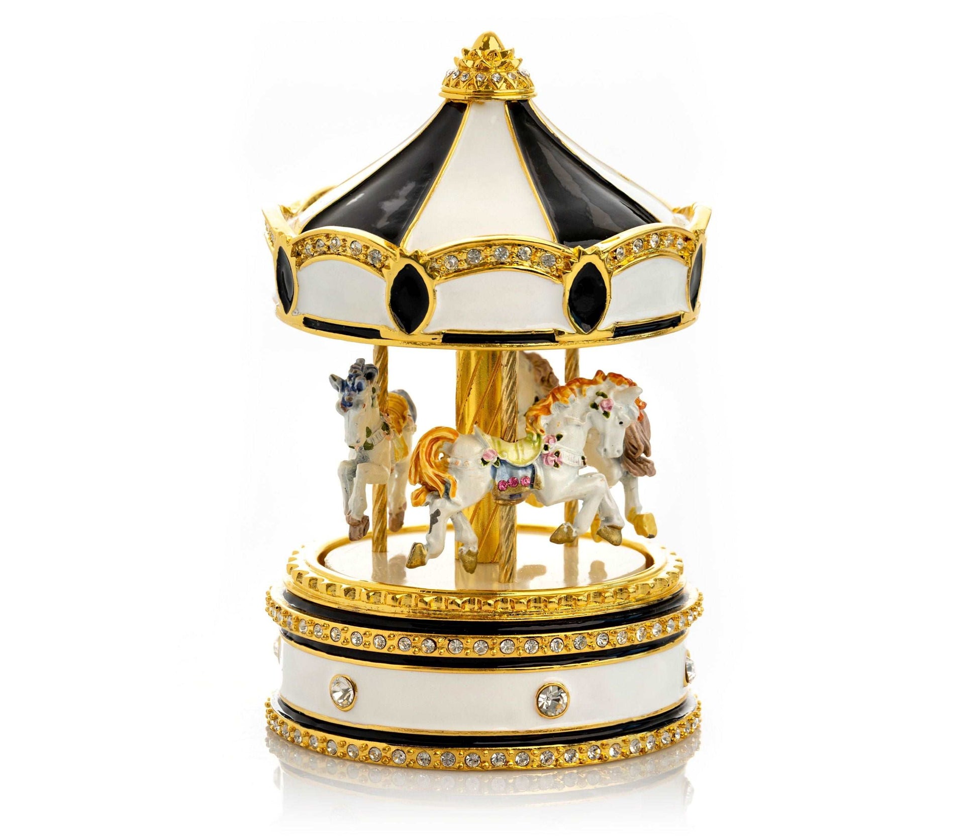 Black Musical Carousel with Spinning Royal Horses-0