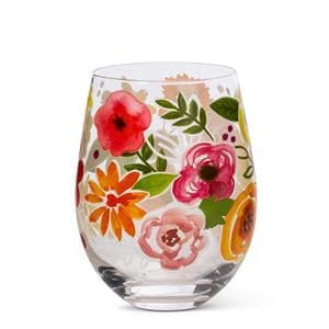 Bold Floral Stemless Wine Glass by Alyssa Kays