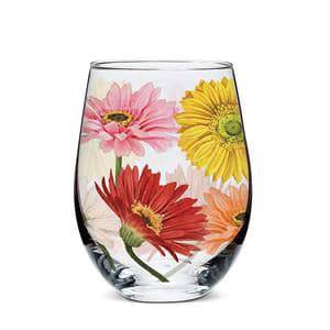 Gerbera Daisy Stemless Wine Glass Treasures of my HeART