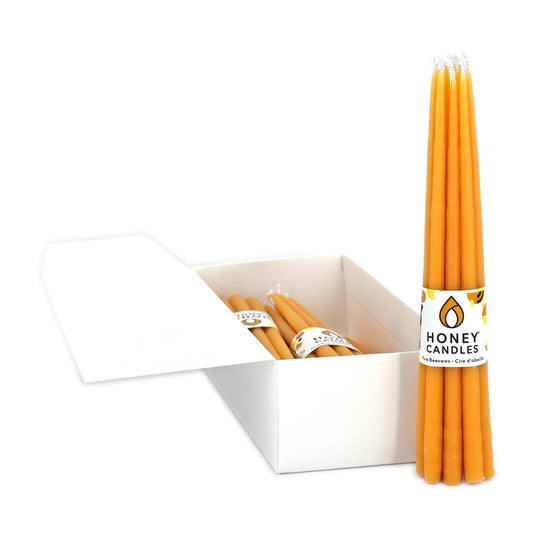 Natural Beeswax 8 in Thin Tapers- 10 pack