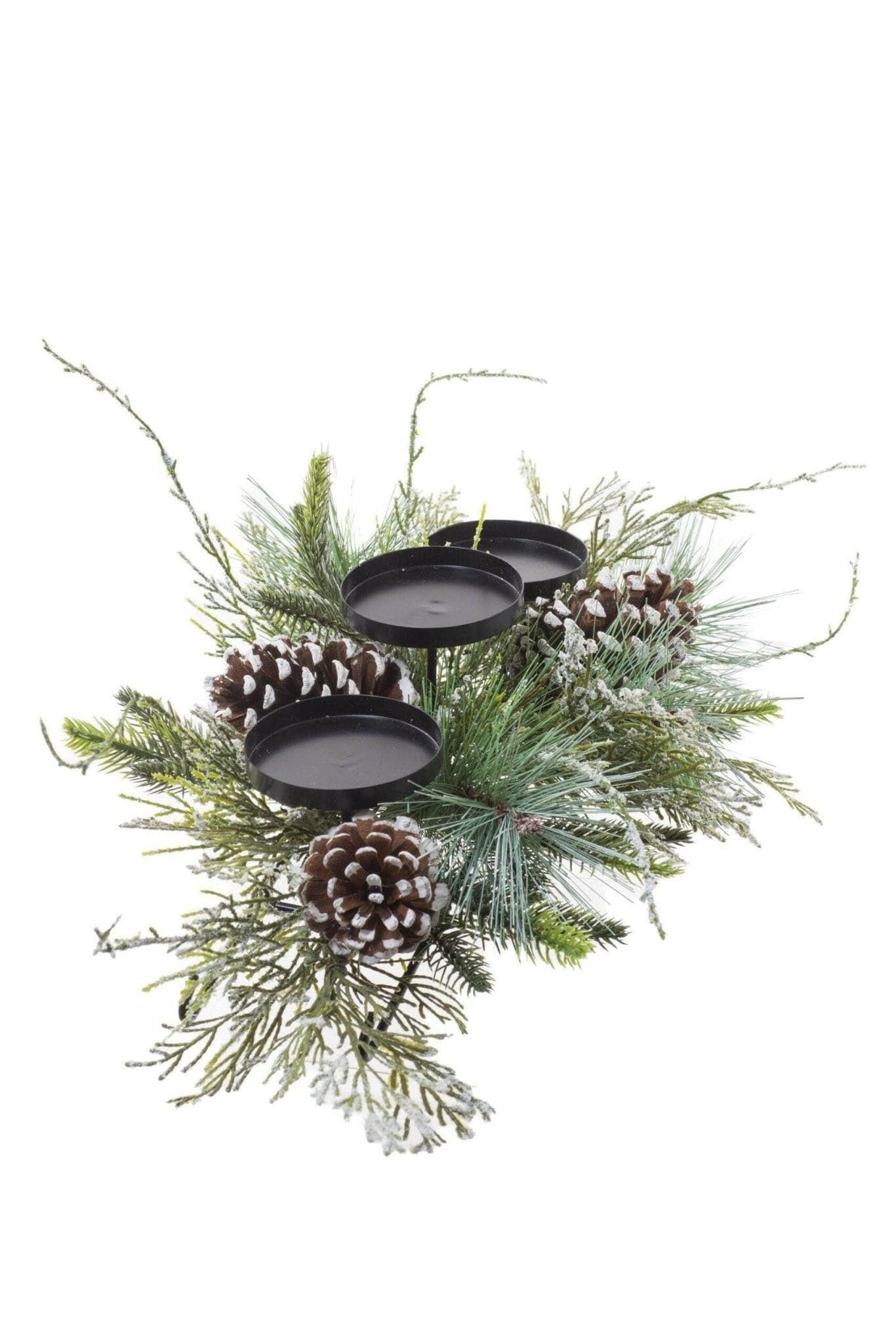 GREEN ICED MIXED PINE CANDLE HOLDER WITH SPROUTING EVERGREEN - Treasures of my HeART