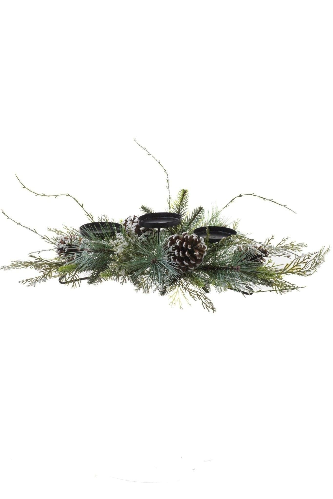 GREEN ICED MIXED PINE CANDLE HOLDER WITH SPROUTING EVERGREEN - Treasures of my HeART