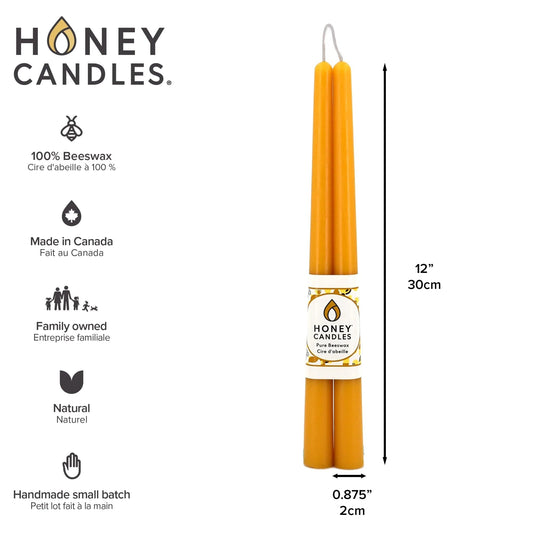 12 Inch Natural Beeswax Taper Candle Set of 2 - Treasures of my HeART