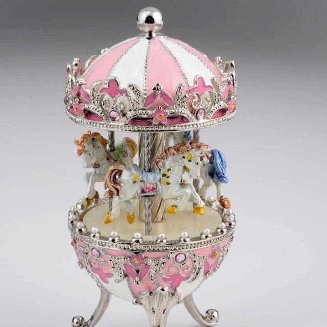 Pink Faberge Egg with Wind up Horse Carousel-0