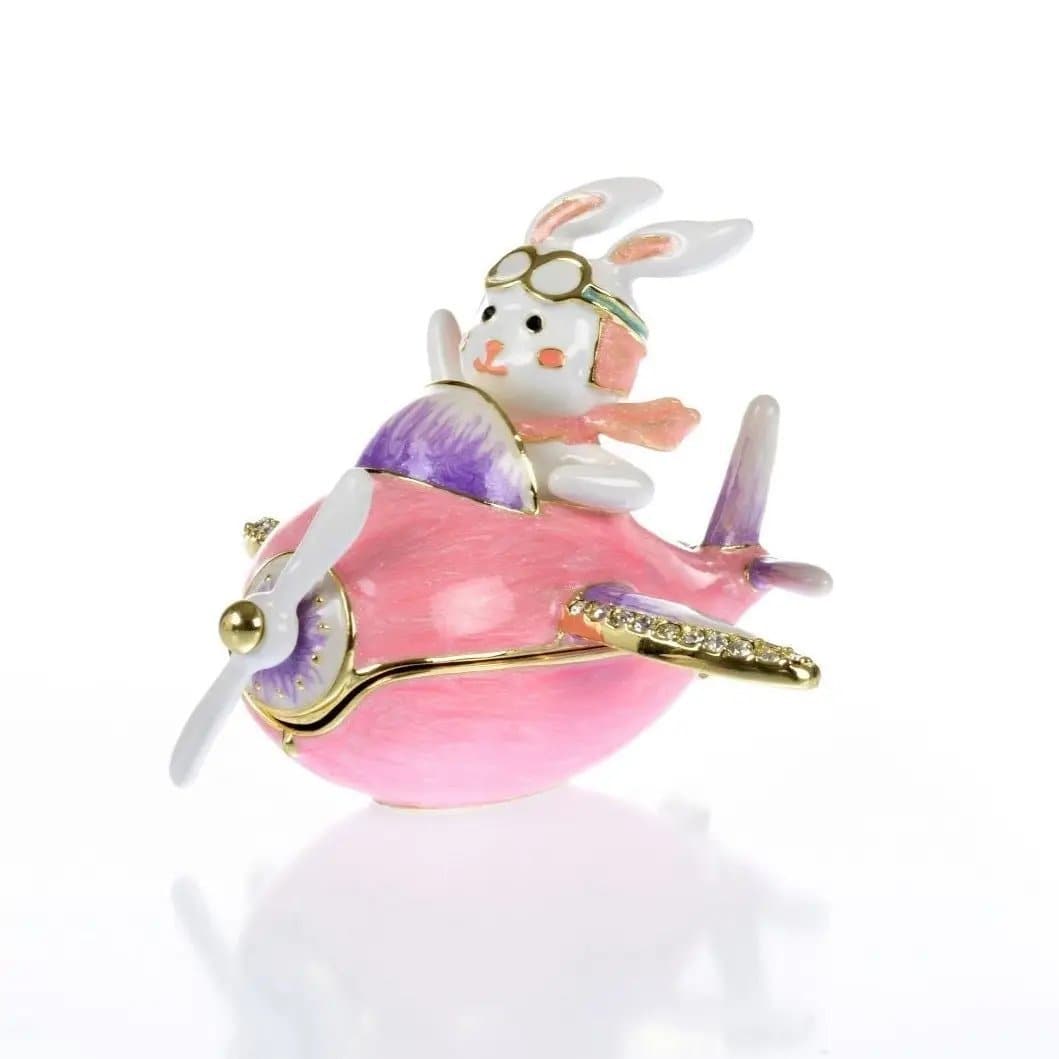 Bunny flying a pink plane trinket box - Treasures of my HeART