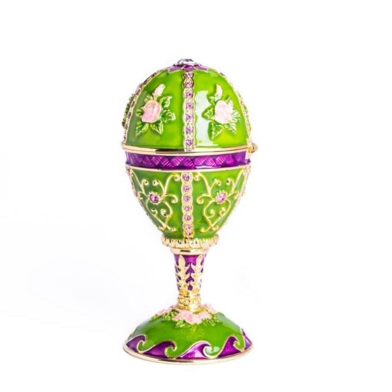 Green Faberge Egg Music Playing Decorated with Flowers - Treasures of my HeART