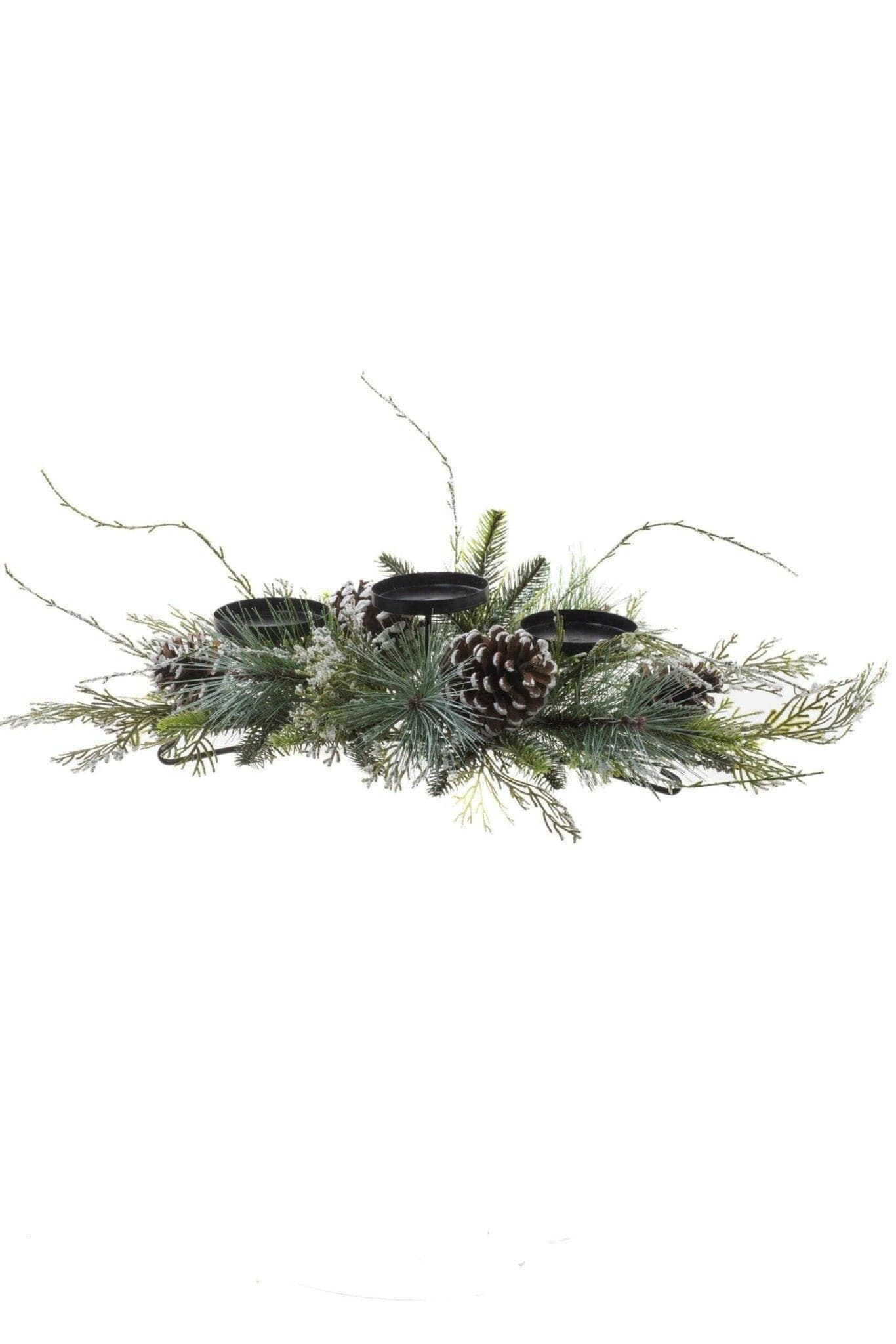GREEN ICED MIXED PINE CANDLE HOLDER WITH SPROUTING EVERGREEN | Treasures of my HeART