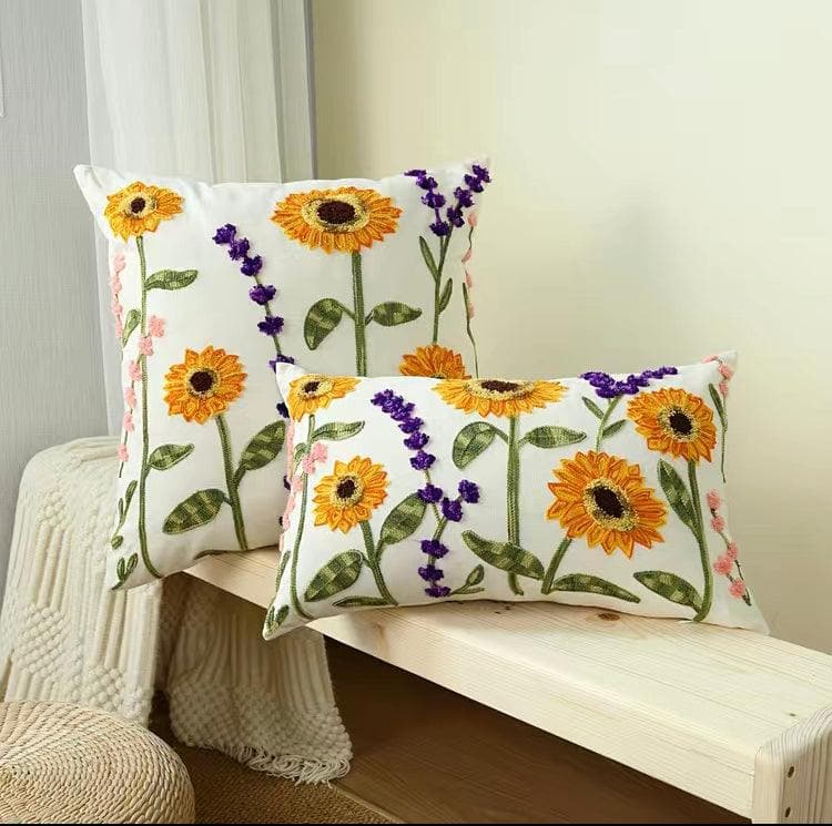 Sunflower Embroidered Pillow - Treasures of my HeART