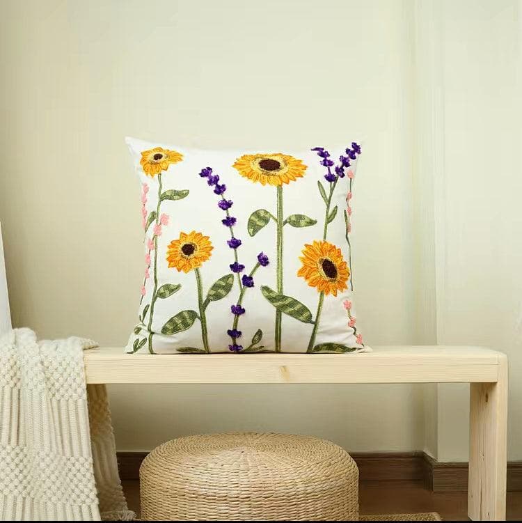 Sunflower Embroidered Pillow - Treasures of my HeART