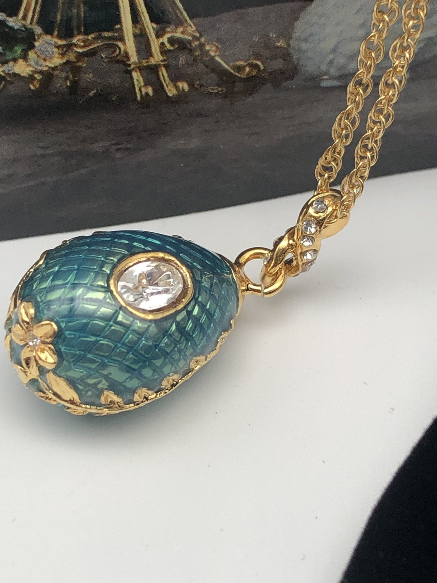 Teal Egg Pendant Gold Necklace - Treasures of my HeART